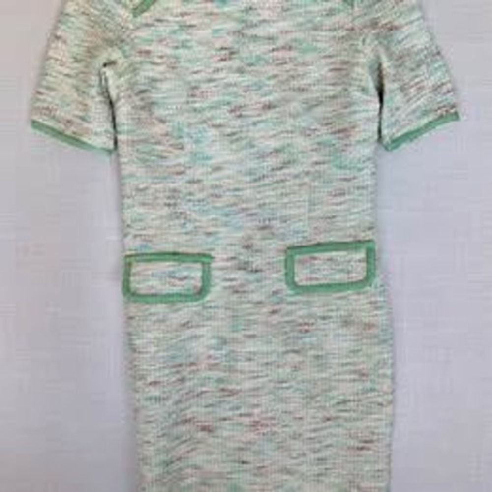 Teri Jon Tweed Sheath Dress Size 6 | Mint Green Gold | Classic Tailored Occasion
